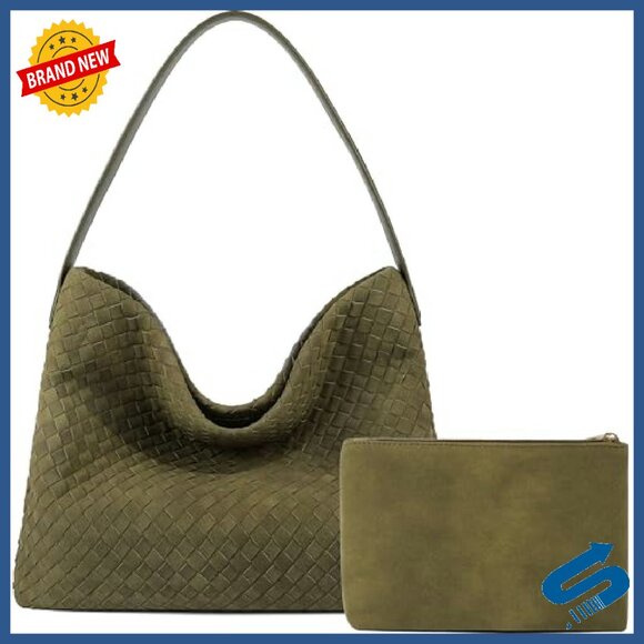 Woven Suede Tote Bag with Top Handle, Fits 13-Inch Laptop, Vegan Leather Hobo - Picture 3 of 8